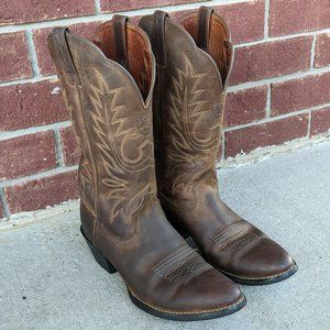 Ariat R Toe Rustic Brown Leather Cowboy Boots